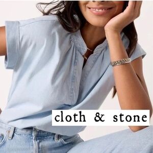 Cloth & Stone Denim wash split neck top, M, CB2270